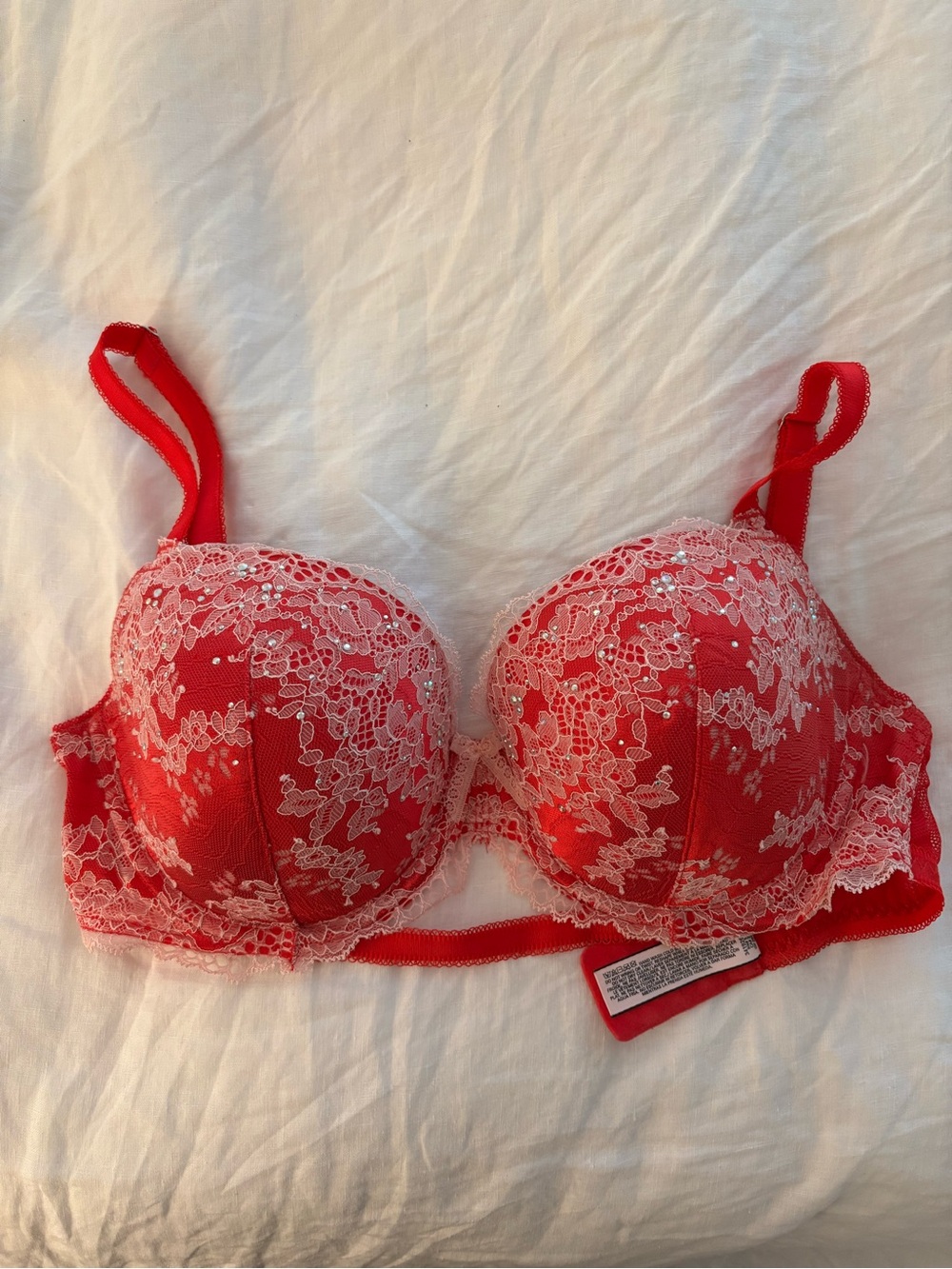 Victoria's Secret Red Bra with White Floral Lace